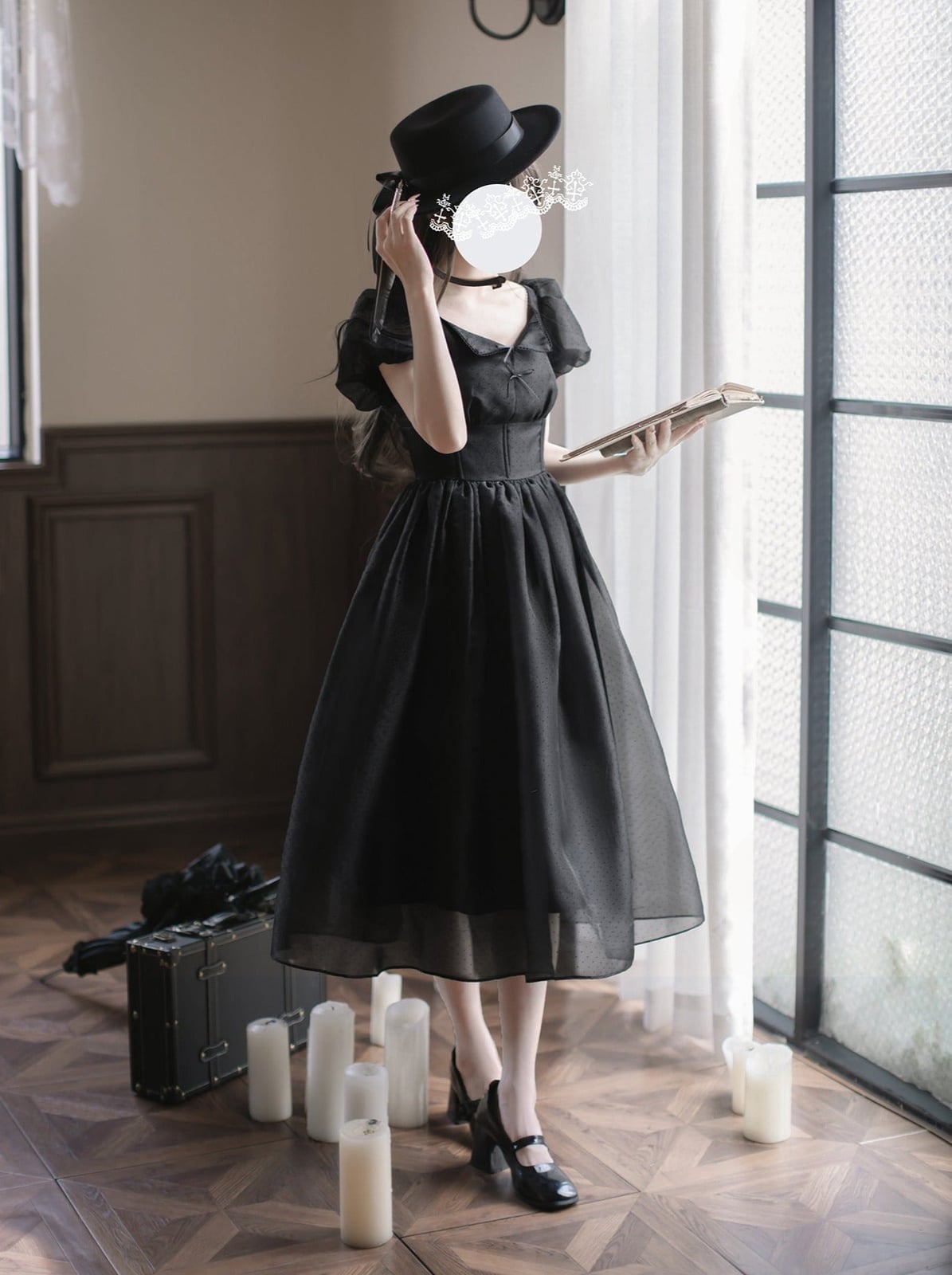 Gothic Lolita Black Midi Dress Gothic Lolita Black Midi Dress — Classy Retro Outfits