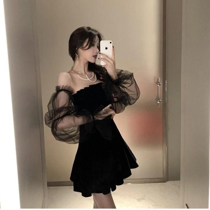 Velvet Dress with Sheer Organza Sleeves Velvet Dress with Sheer Organza Sleeves — Classy Retro Outfits