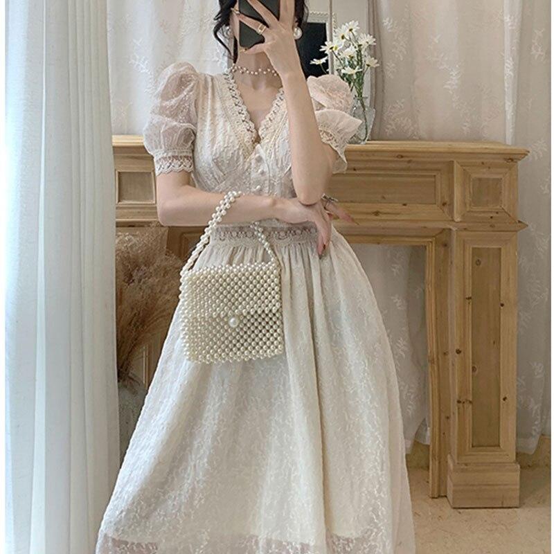 Cream Lace Dress with Pearl Accessories Cream Lace Dress with Pearl Accessories — Classy Retro Outfits