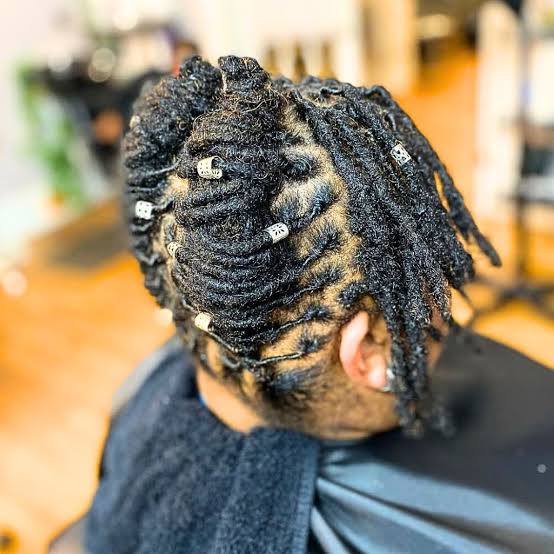 Coily Thick Locs Updo With Beads Coily Thick Locs Updo With Beads — Classy Retwist Locs