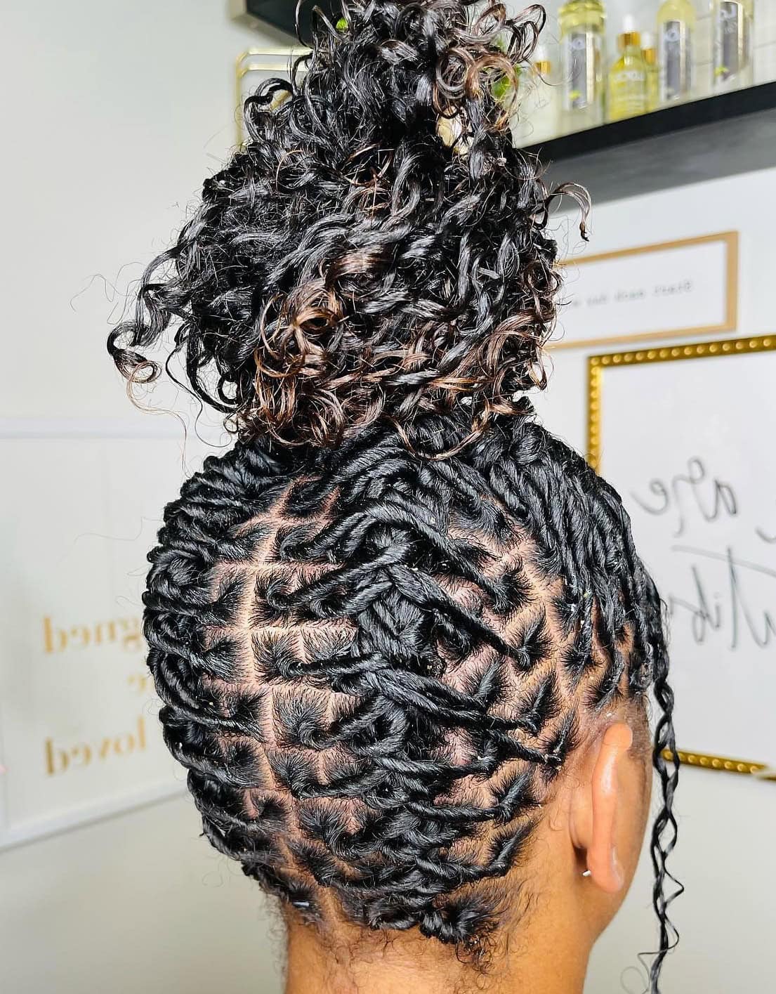 Mid-Back Updo With Intricate Square Parting Mid-Back Updo With Intricate Square Parting — Classy Retwist Locs