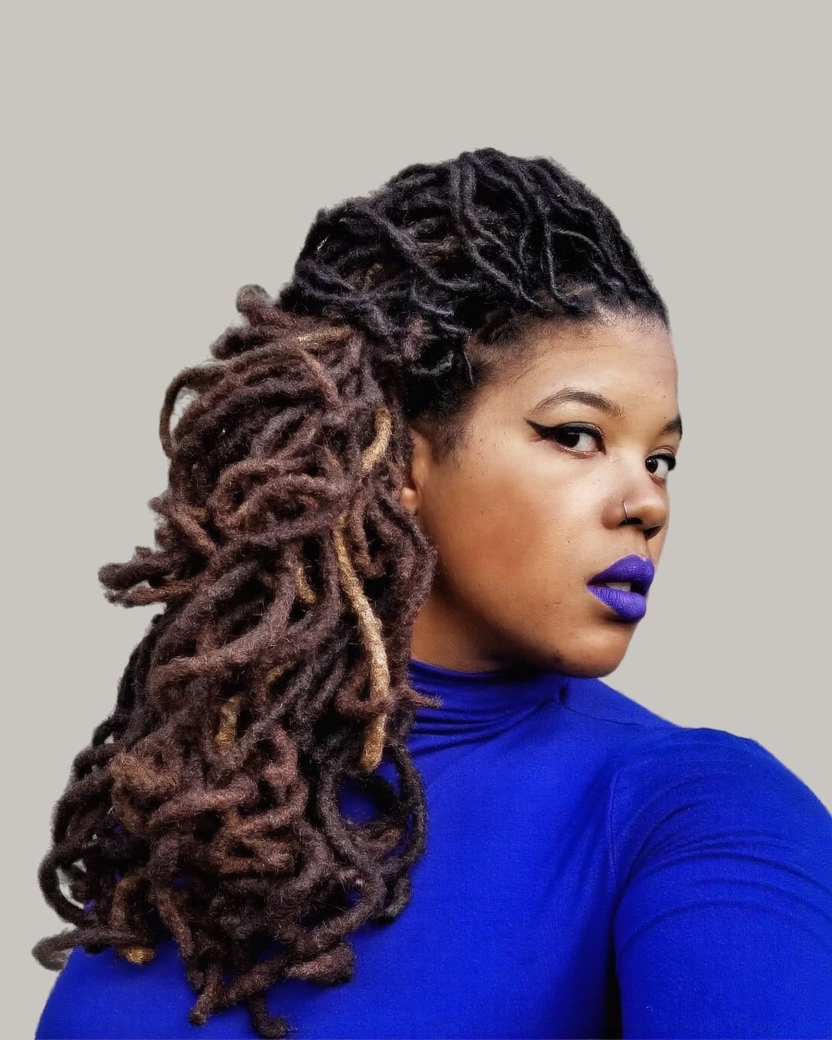 Mid-Back Half Updo With Blonde Highlights Mid-Back Half Updo With Blonde Highlights — Classy Retwist Locs