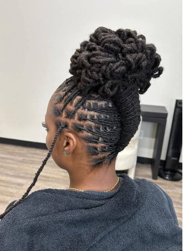 Mid-Back Updo With Braided Sections Mid-Back Updo With Braided Sections — Classy Retwist Locs