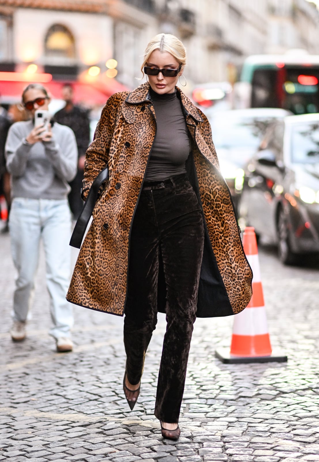 Leopard Print Coat Over Mock Neck Top and Velvet Pants Leopard Print Coat Over Mock Neck Top and Velvet Pants — Classy Rich Outfits