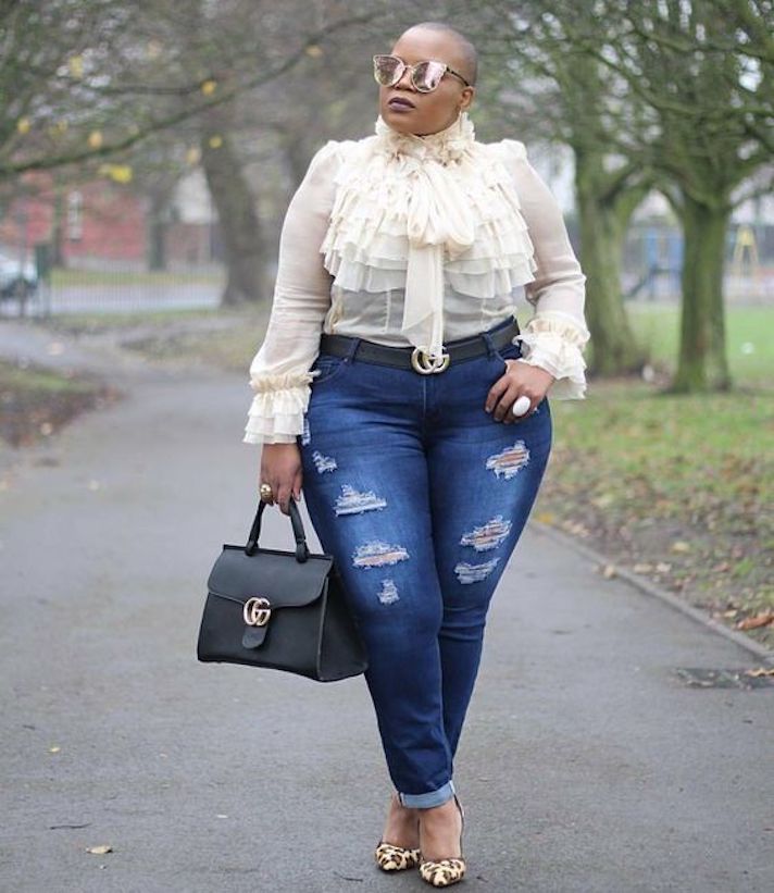 Ruffled Blouse and Leopard Print Heels with Ripped Skinny Jeans — Classy Ripped Jeans Outfits