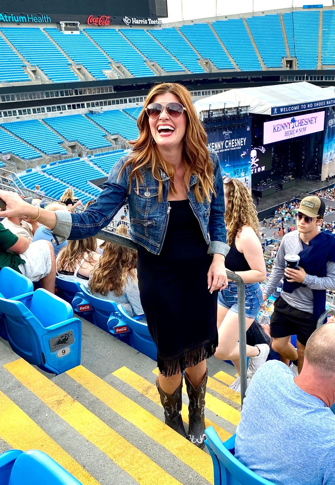 Denim Jacket with Lace Bodysuit and Denim Shorts — Classy Rock Concert Outfits
