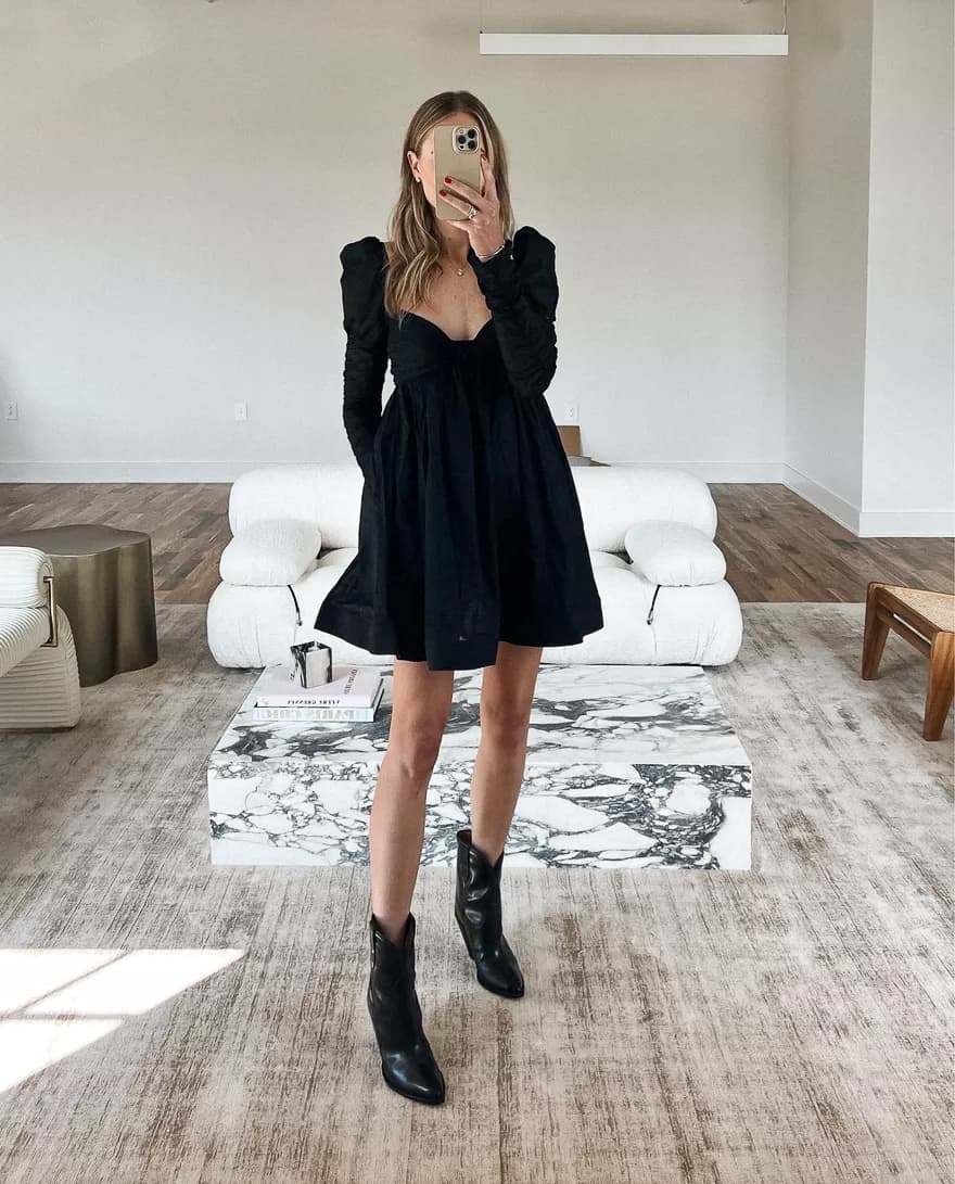 Black Long-Sleeve Mini Dress with Puffy Sleeves — Classy Rock Concert Outfits