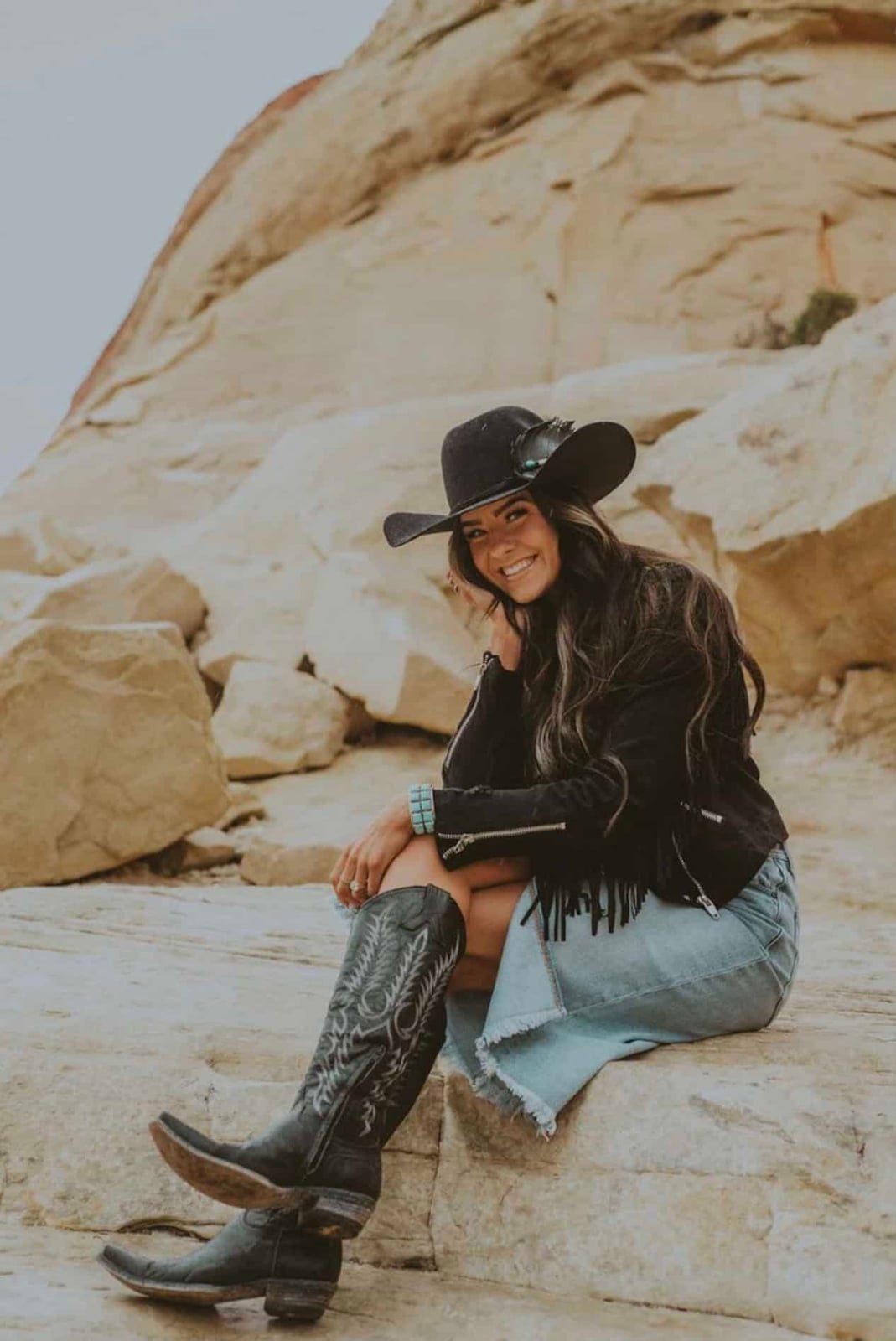 Fringed Jacket With Denim Mini Skirt — Classy Rodeo Outfits for Women
