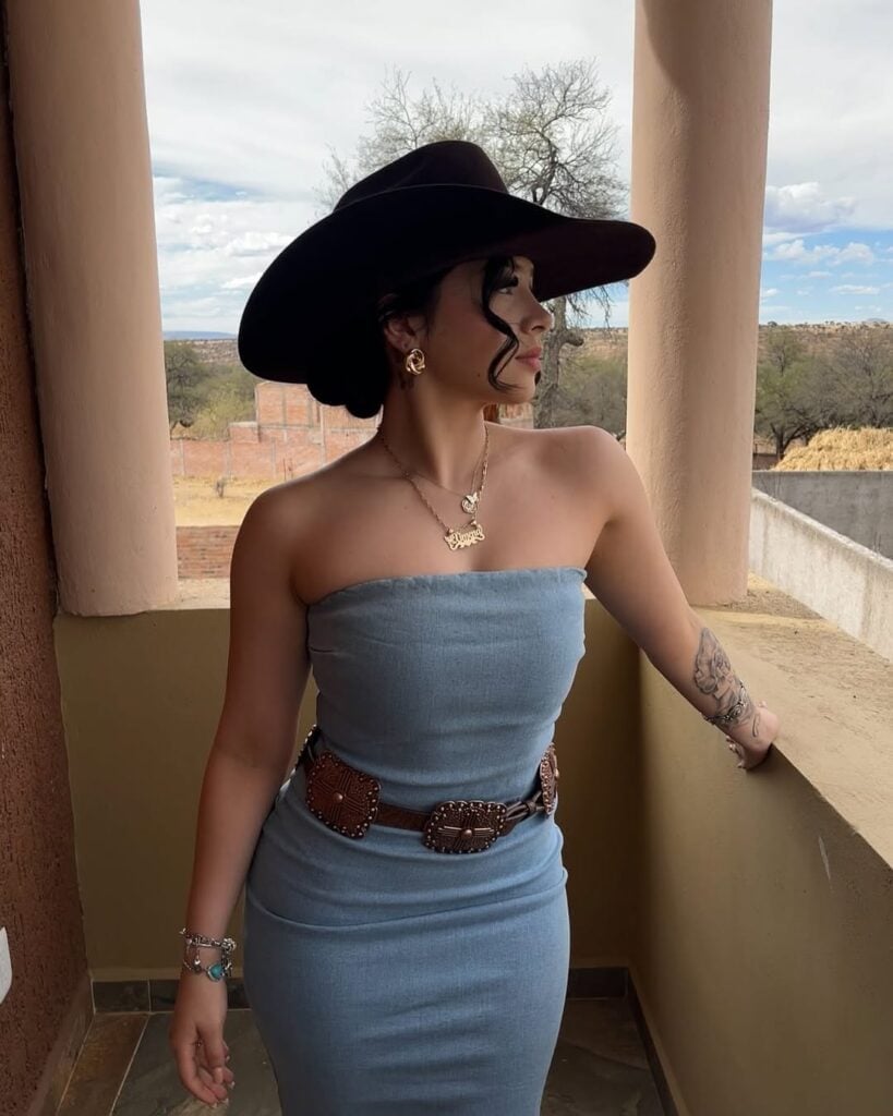 Strapless Denim Dress With Statement Belt — Classy Rodeo Outfits for Women