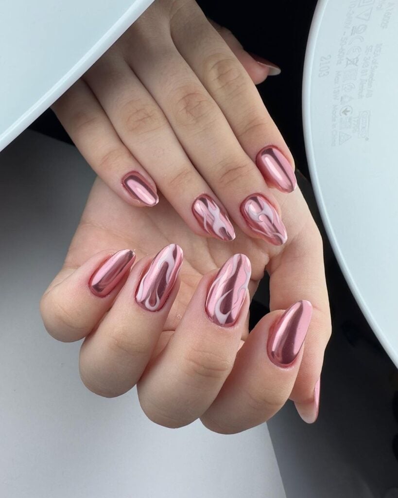 Almond Nails With Precise Gold Line French Tip Almond Nails With Precise Gold Line French Tip — Classy Rose Gold Nails