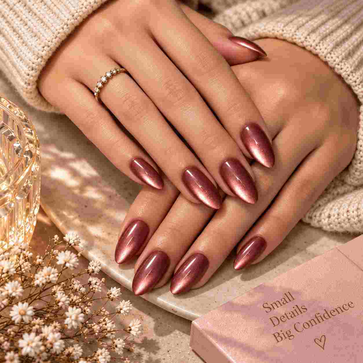 Oval Rose Gold Chrome With Silver Line Art Oval Rose Gold Chrome With Silver Line Art — Classy Rose Gold Nails