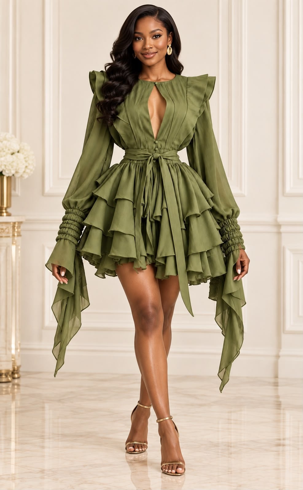 Elegant Ruffle Long-Sleeve Mini Dress – Ambassadors