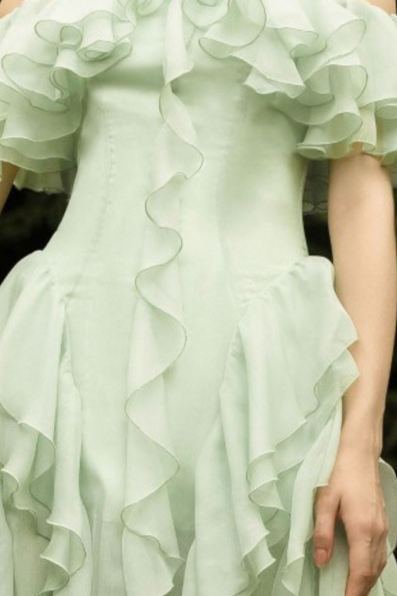 Mint Green Silk Dress with Voluminous Ruffles Mint Green Silk Dress with Voluminous Ruffles — Classy Ruffle Dresses