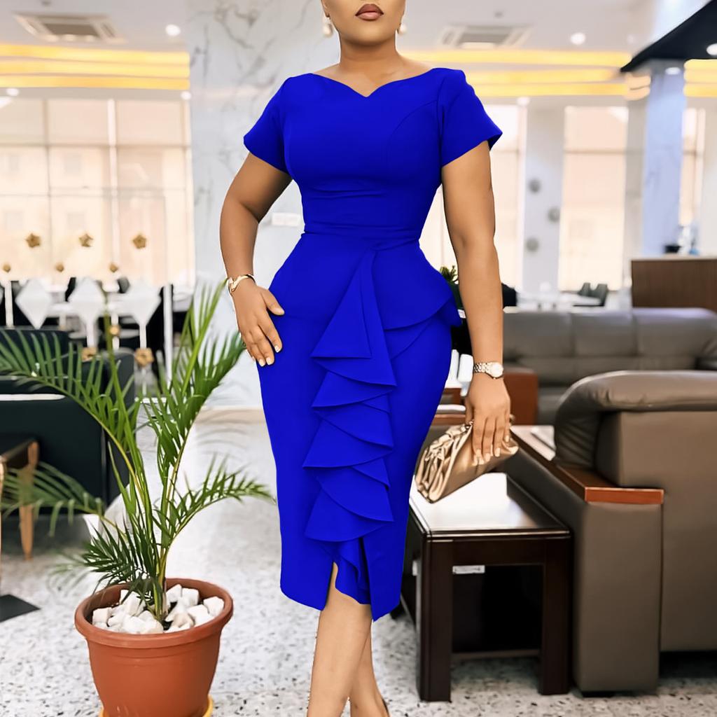 Royal Blue Dress with Cascading Ruffle Detail, Close-Up Take Royal Blue Dress with Cascading Ruffle Detail, Close-Up Take — Classy Ruffle Dresses