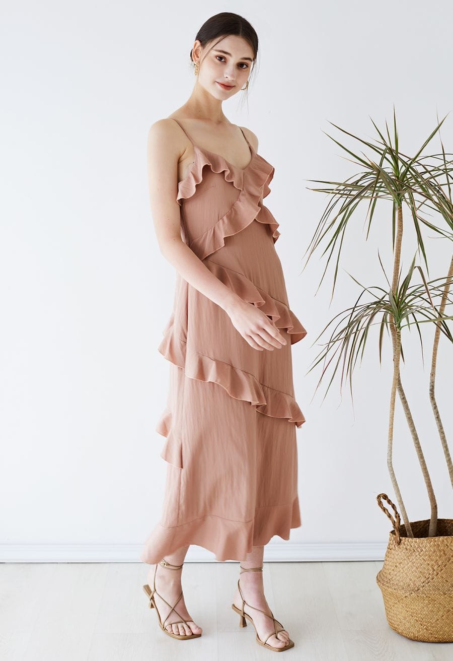 Dusty Rose Cami Dress with Tiered Ruffled Skirt Dusty Rose Cami Dress with Tiered Ruffled Skirt — Classy Ruffle Dresses