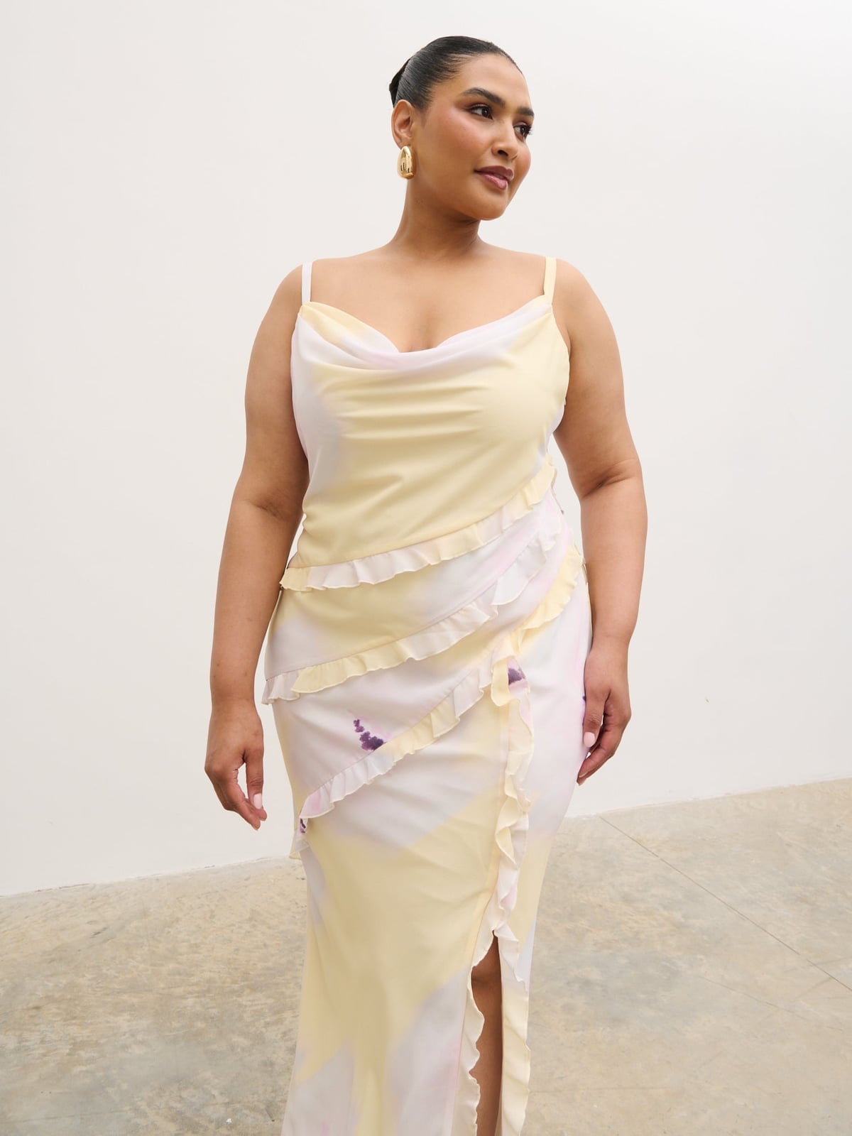 Pastel Slip Dress with Asymmetrical Ruffled Trim Pastel Slip Dress with Asymmetrical Ruffled Trim — Classy Ruffle Dresses