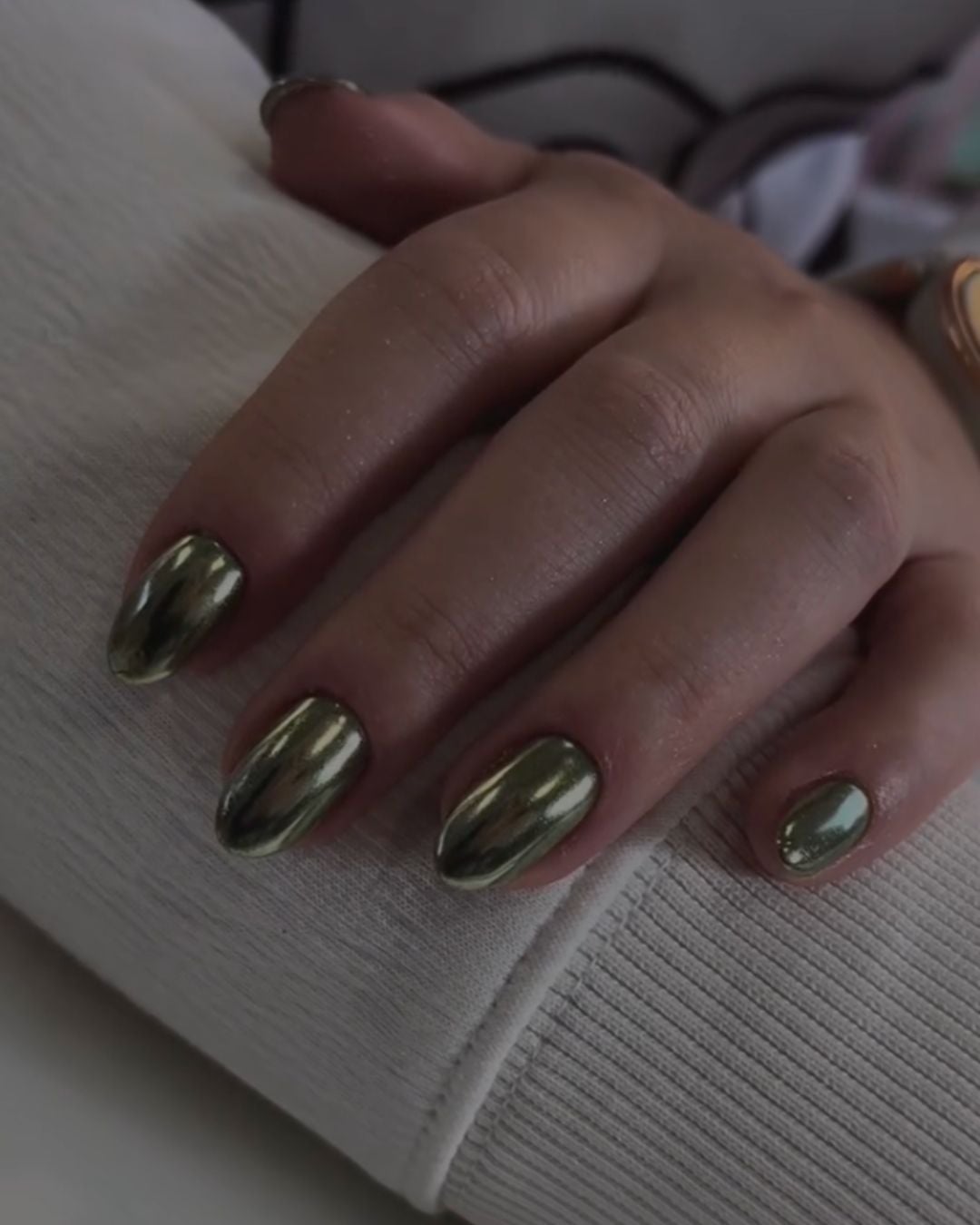 Olive Green Oval Nails With Floral Glitter Olive Green Oval Nails With Floral Glitter — Classy Sage Nails
