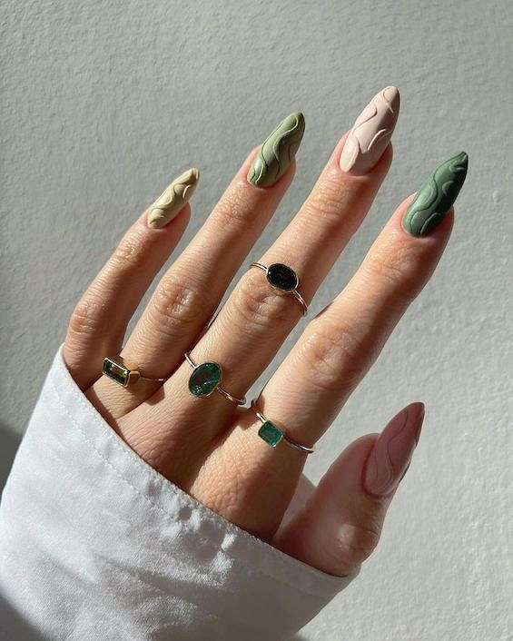 Beige And Sage Green Matte 3D Lines Beige And Sage Green Matte 3D Lines — Classy Sage Nails