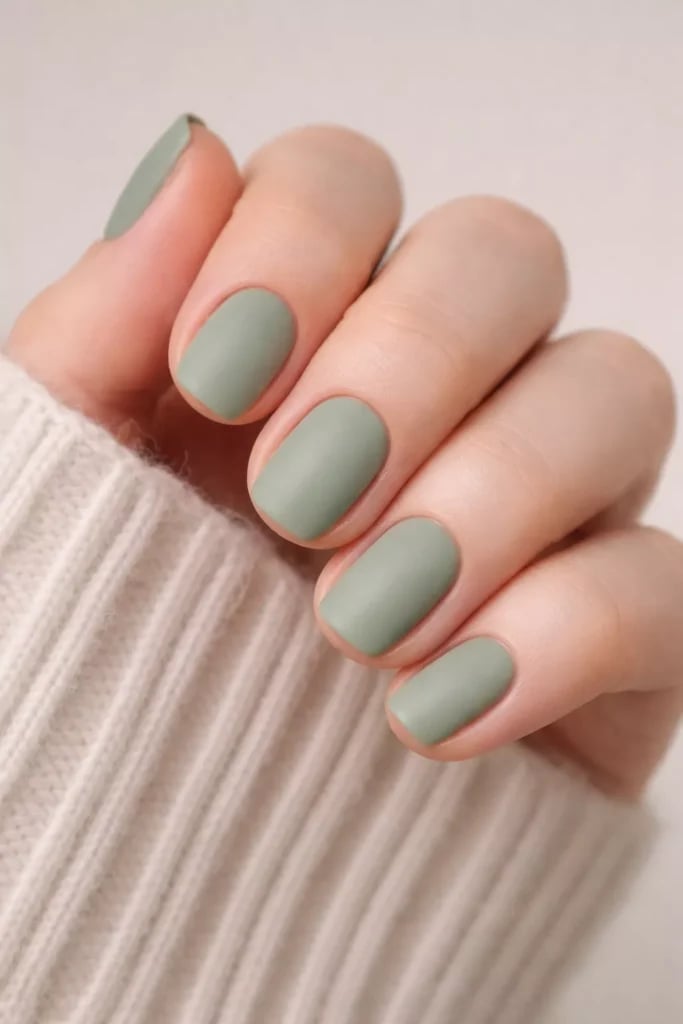 Muted Sage Matte Short Almond Nails Muted Sage Matte Short Almond Nails — Classy Sage Nails