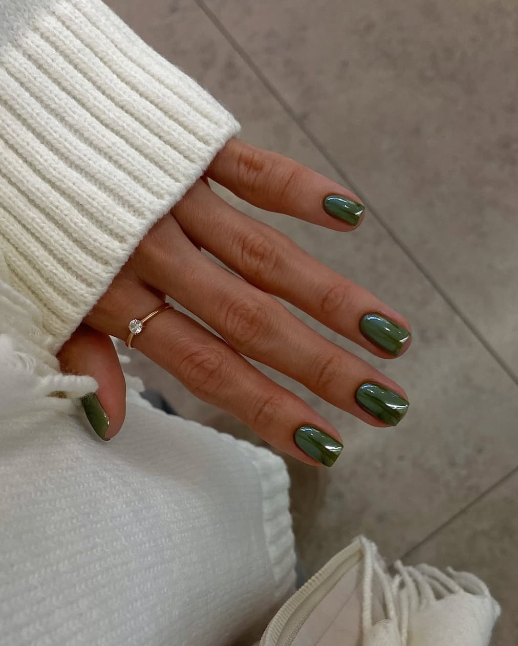 Deep Green Matte Square Nails With Silver Line Deep Green Matte Square Nails With Silver Line — Classy Sage Nails