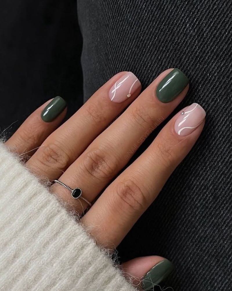 Deep Green And Pink Nails With Rhinestone Art Deep Green And Pink Nails With Rhinestone Art — Classy Sage Nails