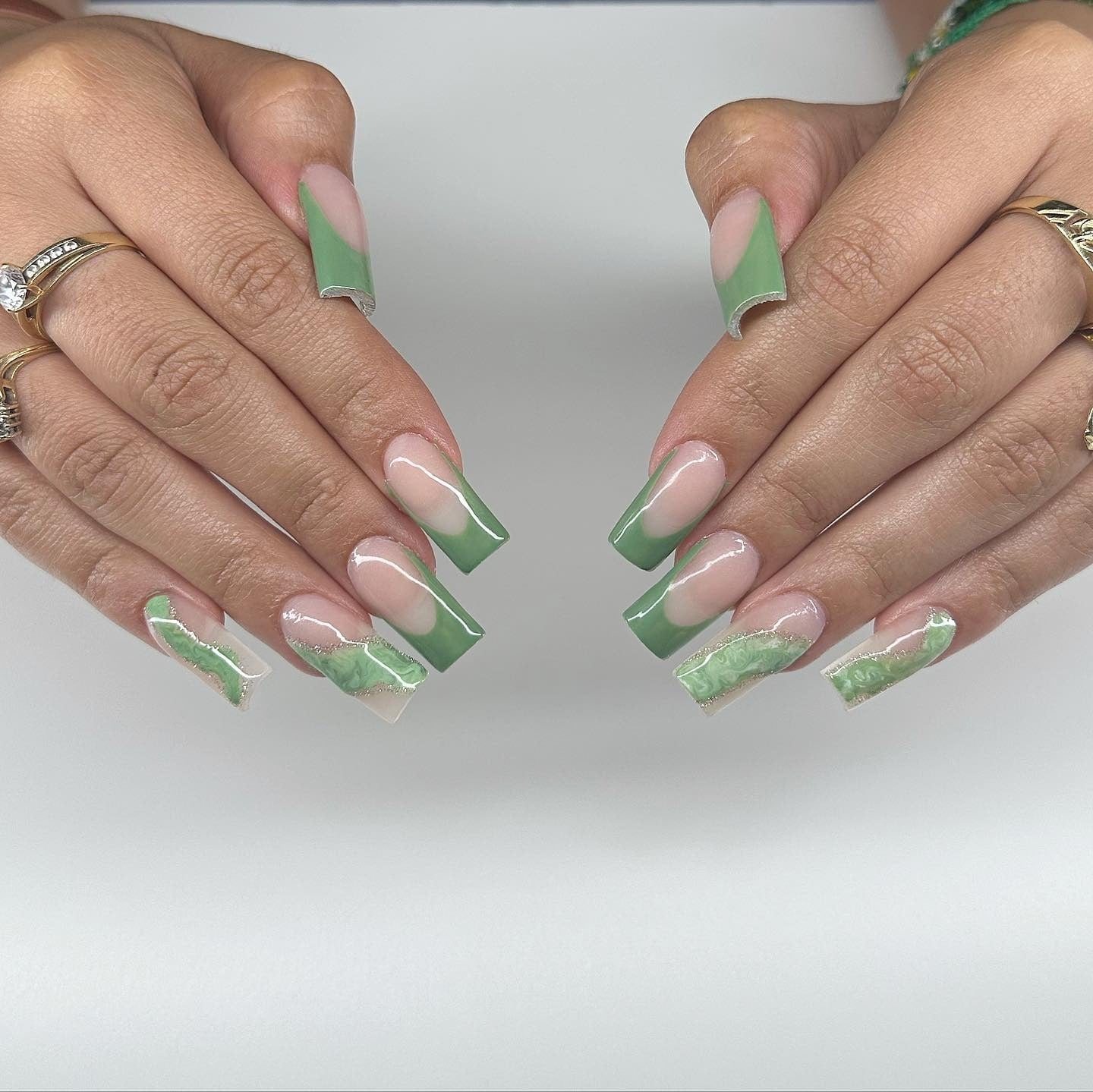 Medium Soft Square Sage With Gold Accent Medium Soft Square Sage With Gold Accent — Classy Sage Nails