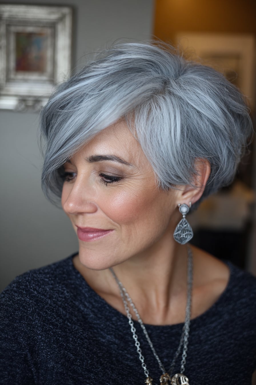 Asymmetrical Pixie With Textured Shape Asymmetrical Pixie With Textured Shape — Classy Salt and Pepper Hair