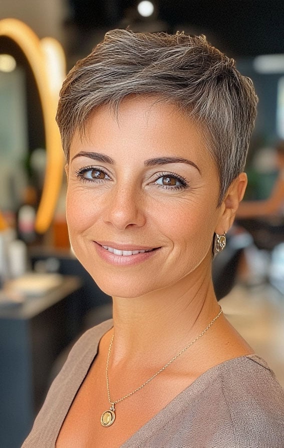 Choppy Pixie With Textured Layers Choppy Pixie With Textured Layers — Classy Salt and Pepper Hair