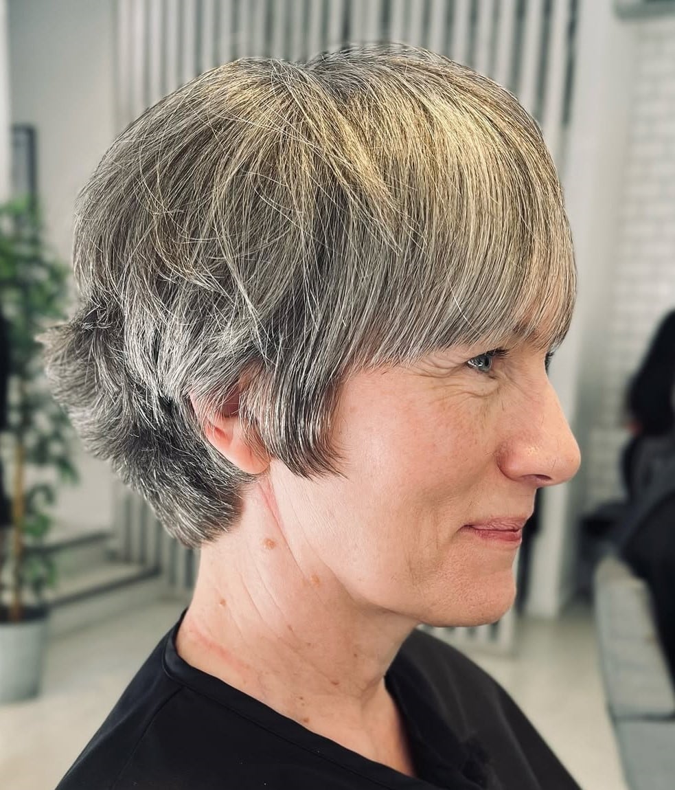 Short Layered Bob With Textured Finish Short Layered Bob With Textured Finish — Classy Salt and Pepper Hair