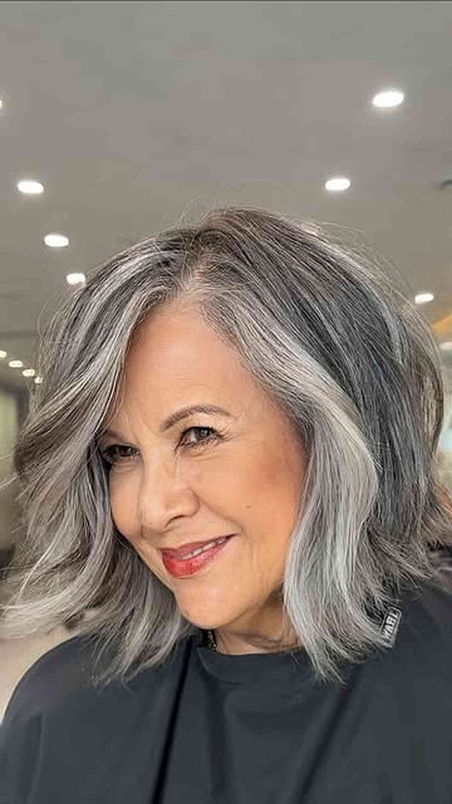 Layered Lob With Ash Blonde Undertones Layered Lob With Ash Blonde Undertones — Classy Salt and Pepper Hair