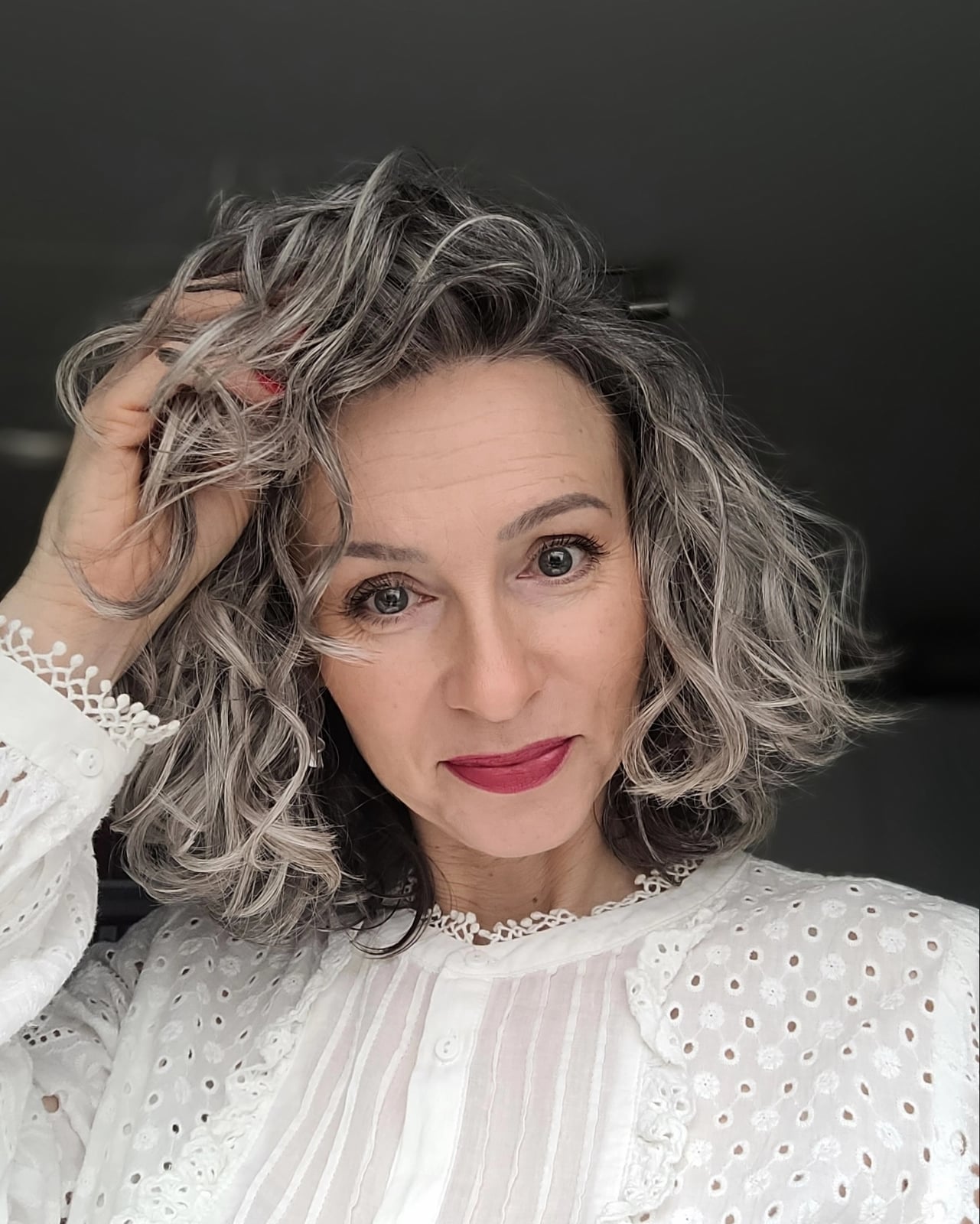 Chin Length Bob With Natural Curls Chin Length Bob With Natural Curls — Classy Salt and Pepper Hair