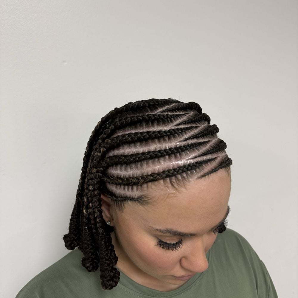 Shoulder-Length Cornrows and Twists, Dark Brown Shoulder-Length Cornrows and Twists, Dark Brown — Classy Senegalese Twists