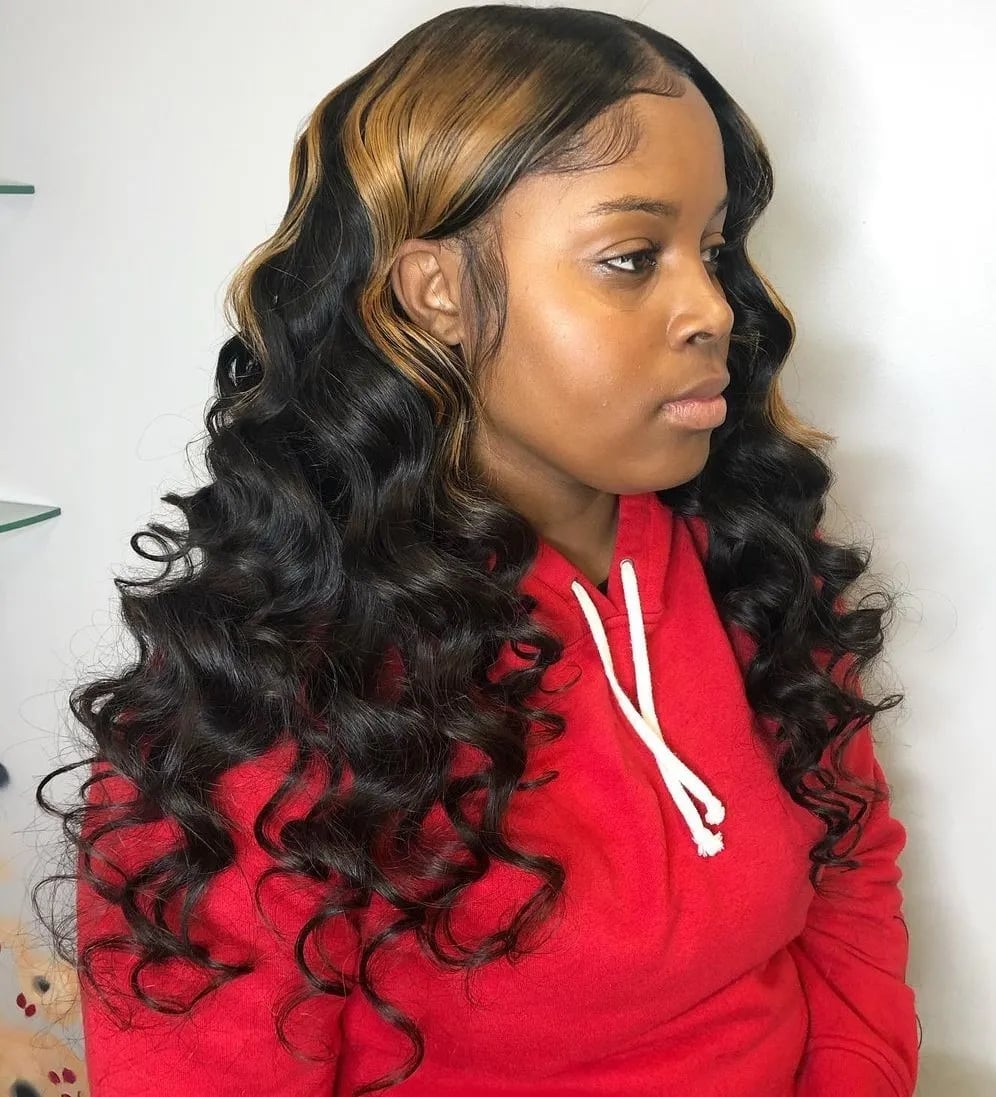 Mid-Back Black With Blonde Highlights — Classy Sew in Hairstyles