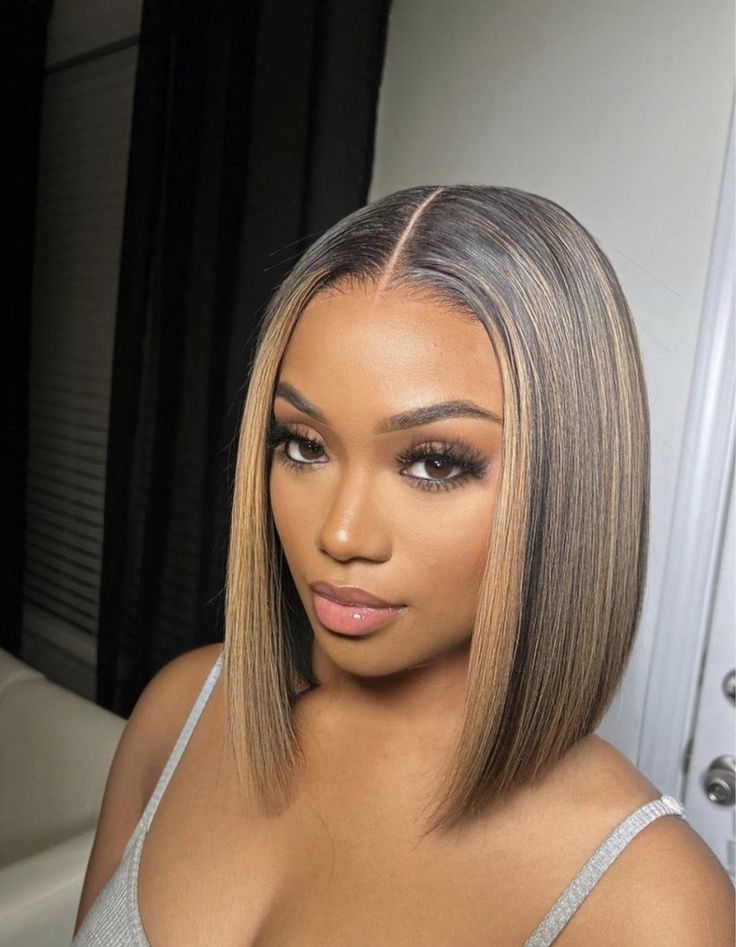 Chin Length Bob With Blonde Highlights — Classy Sew in Hairstyles
