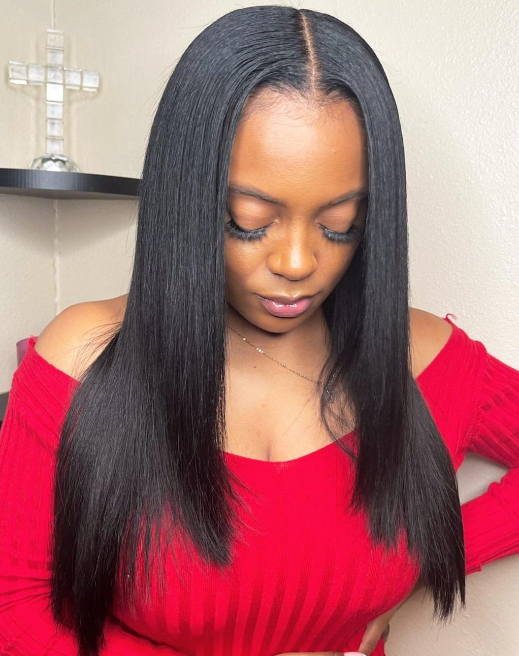 Mid-Back Straight Natural Black Hair, Straightened — Classy Sew in Hairstyles