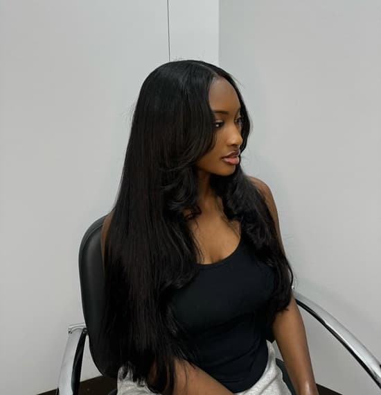 Mid-Back Straight Black Hair With Layers — Classy Sew in Hairstyles