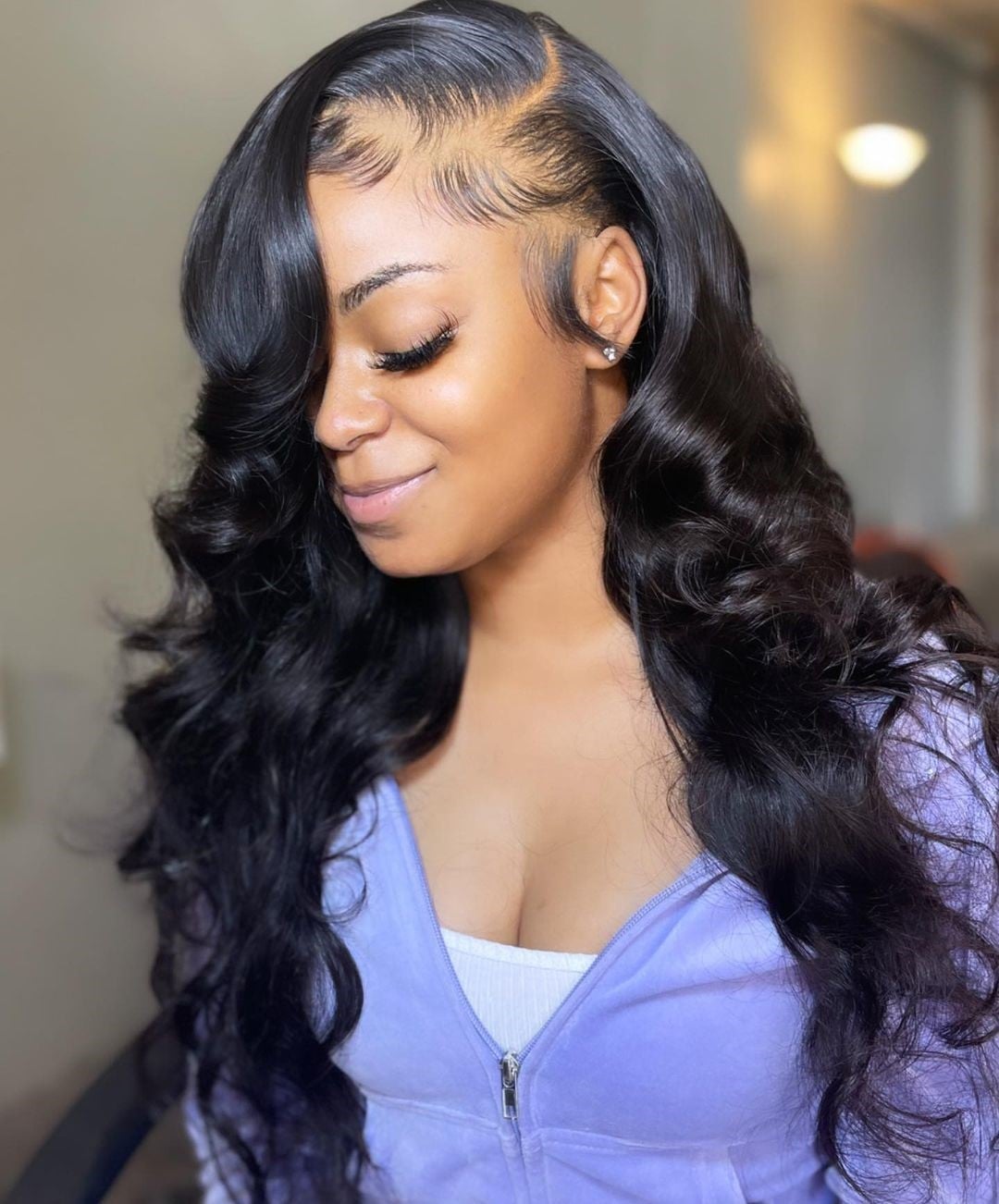 Mid-Back Black Hair With Side Swept Bangs — Classy Sew in Hairstyles