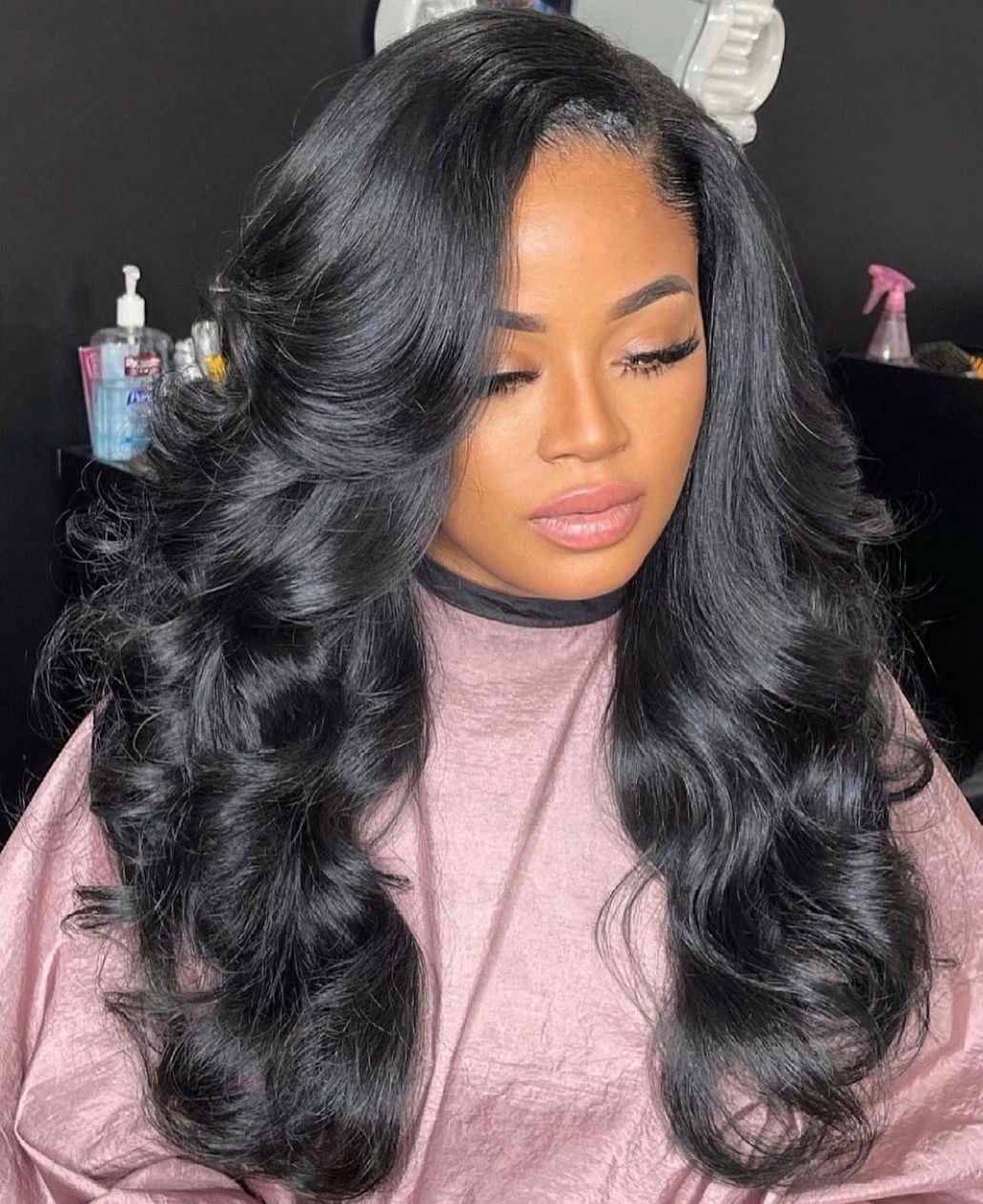 Mid-Back Natural Black Hair Volume, Layers — Classy Sew in Hairstyles