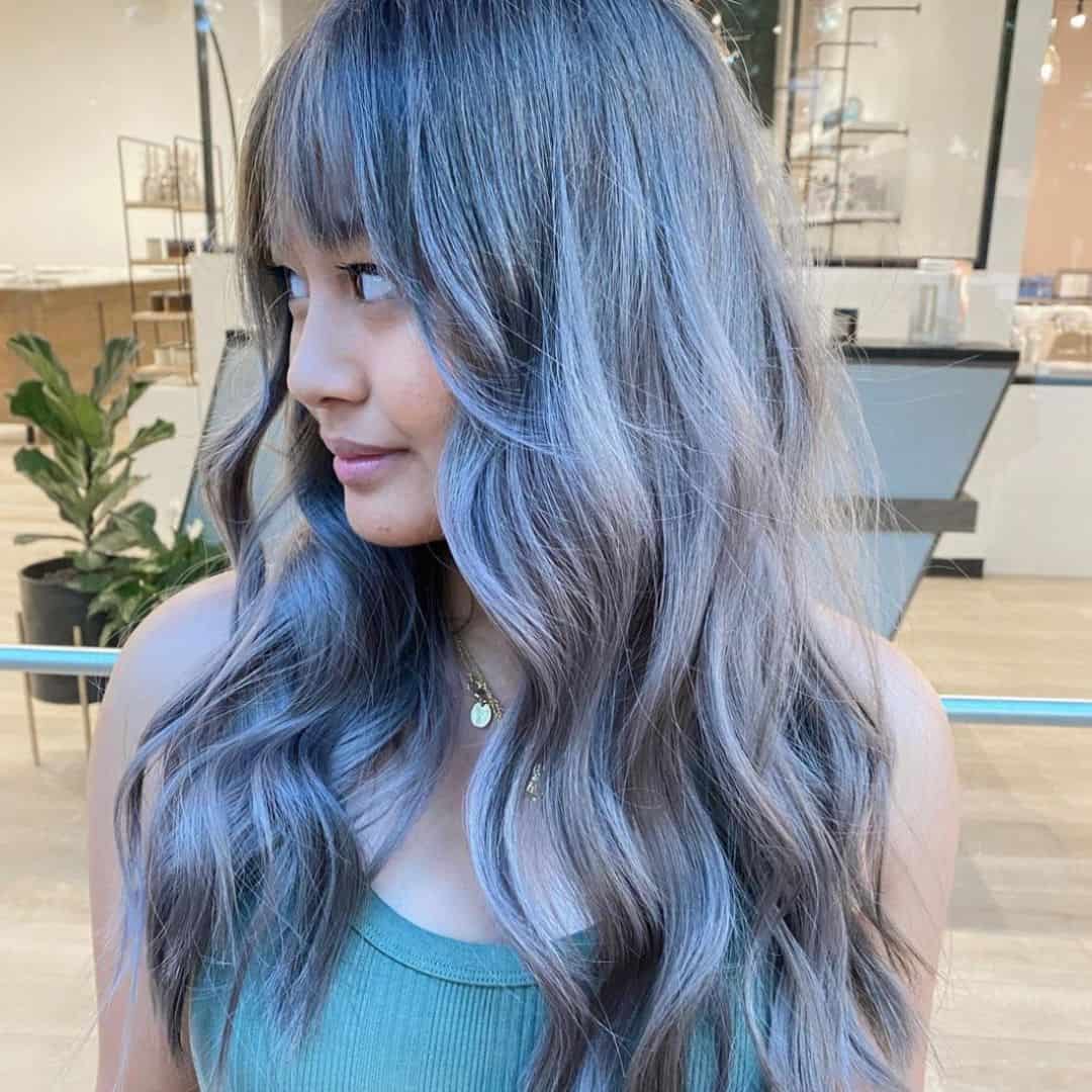 Grey-blue Hair with Shadow Root and Green Tank Top Grey-blue Hair with Shadow Root and Green Tank Top — Classy Shadow Root