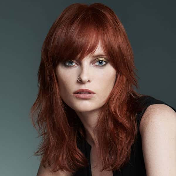 Red Shag With Full Fringe and Soft Waves — Classy Shag Hair
