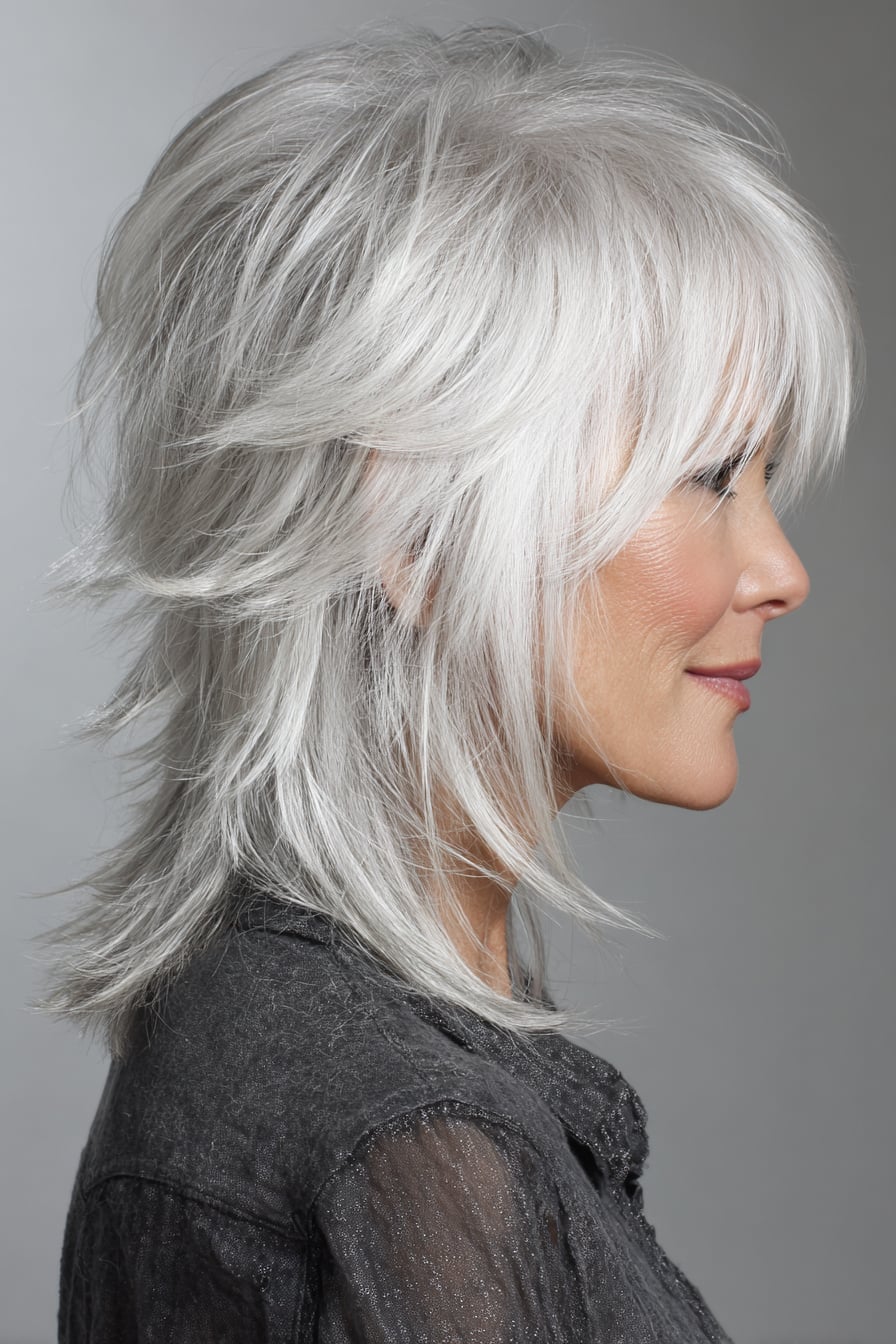 Grey Shag With Curtain Bangs — Classy Shag Hair