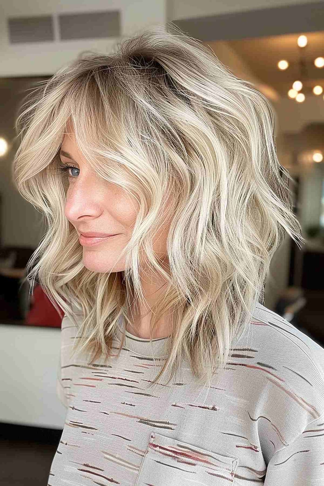 Platinum Collarbone Shag With Curtain Bangs — Classy Shag Hair
