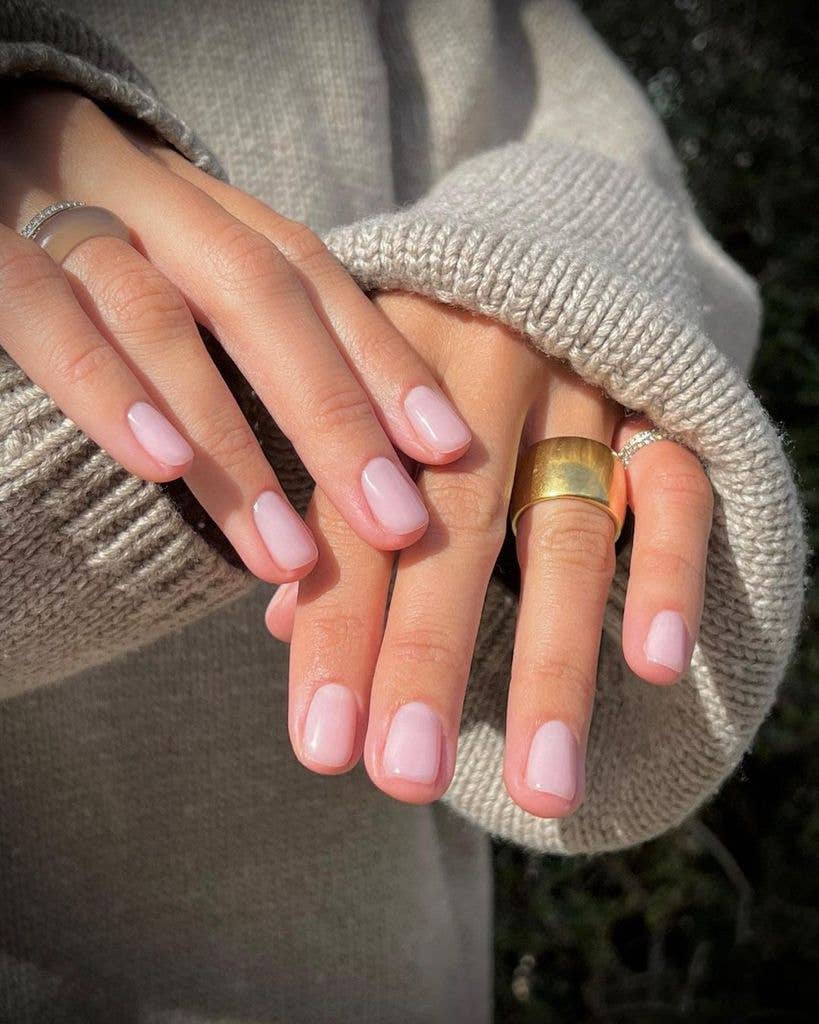 Short Almond Pale Pink Jelly Nails Short Almond Pale Pink Jelly Nails — Classy Sheer Nails