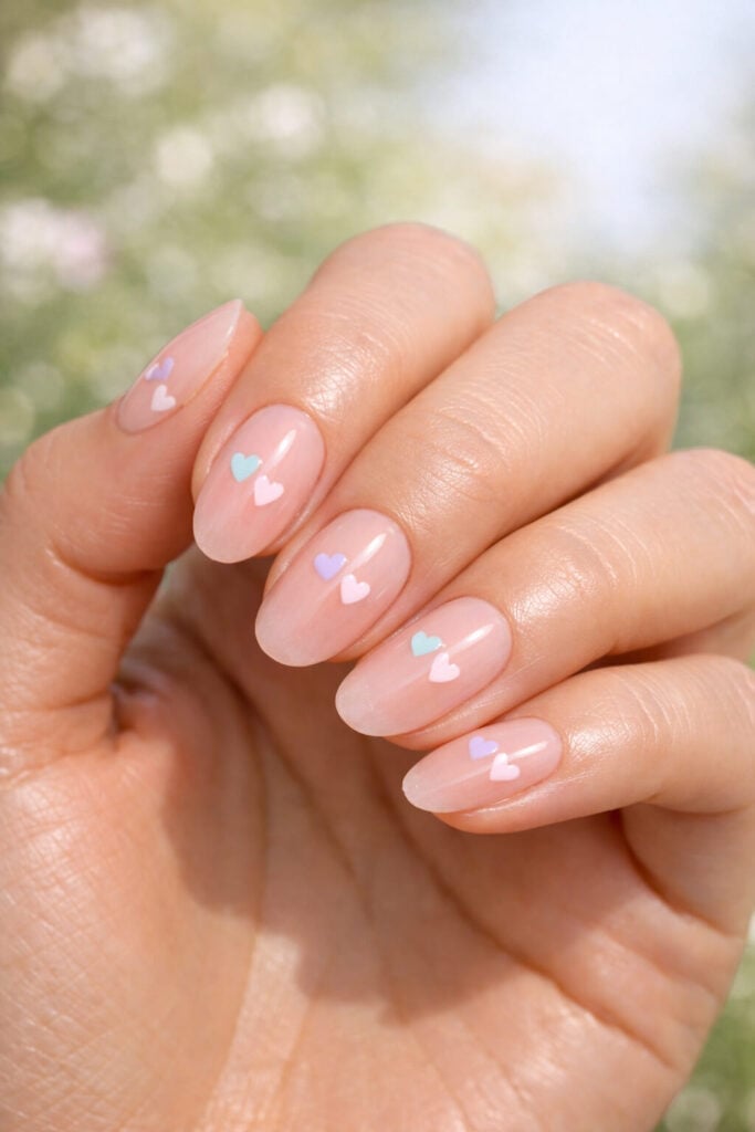 Sheer Pink Pastel Heart Oval Nails Sheer Pink Pastel Heart Oval Nails — Classy Sheer Nails