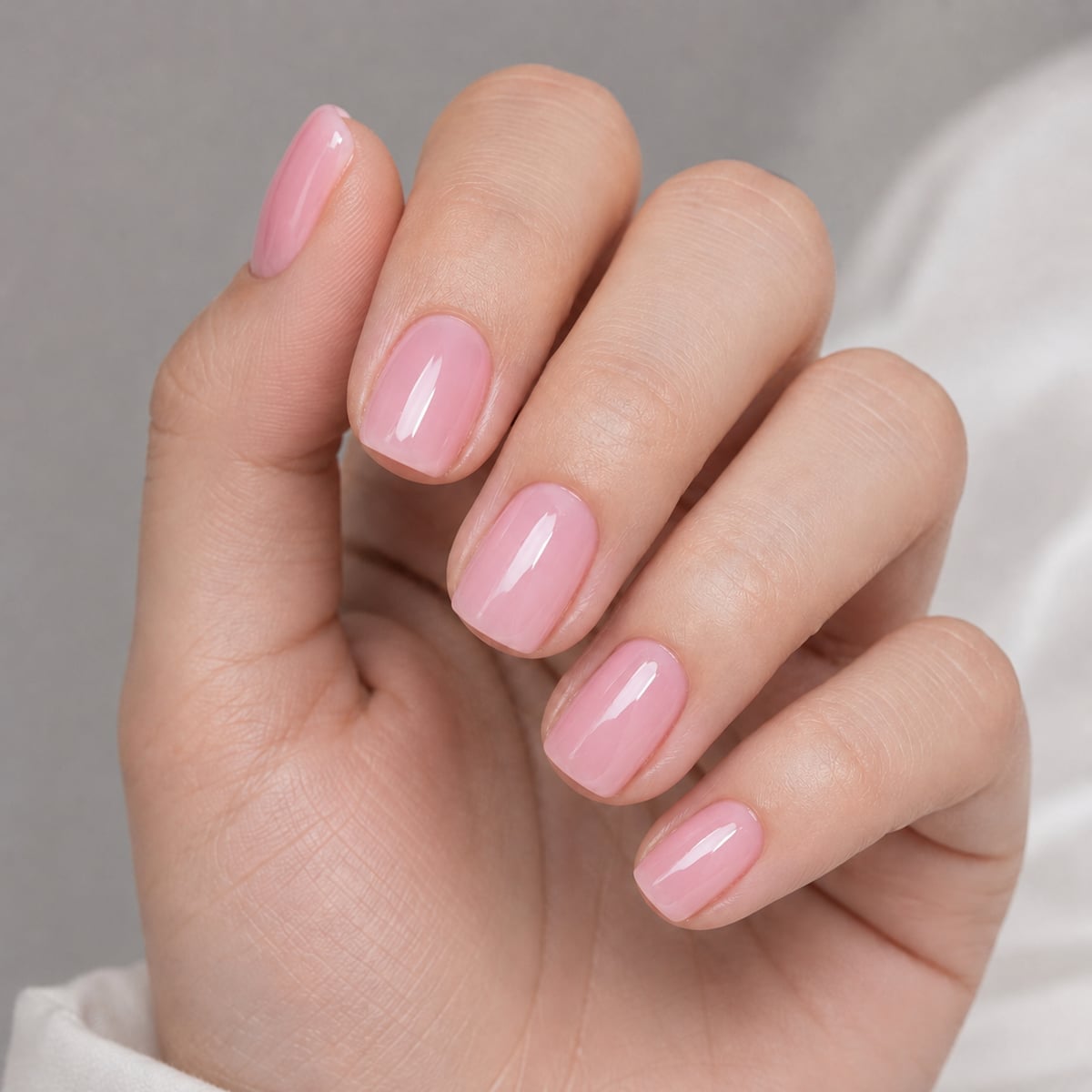 Pale Pink Jelly Short Square Nails, Close-Up Take Pale Pink Jelly Short Square Nails, Close-Up Take — Classy Sheer Nails