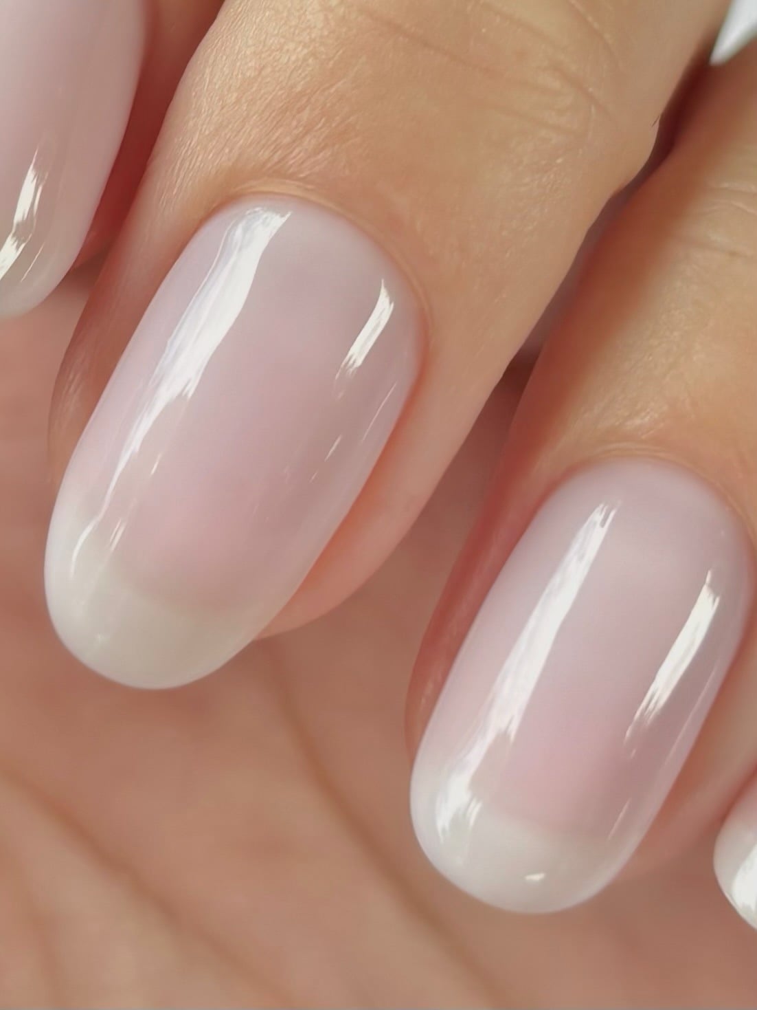 Sheer Pink Jelly French Tip Short Oval Nails Sheer Pink Jelly French Tip Short Oval Nails — Classy Sheer Nails