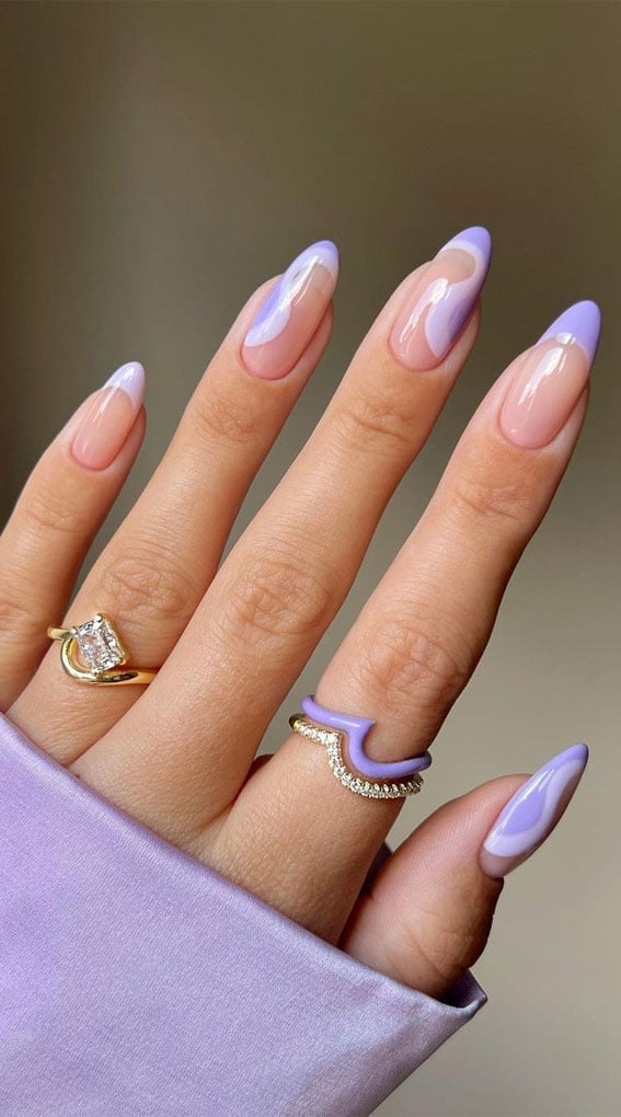 Long Almond Wavy Lilac White French Tips Long Almond Wavy Lilac White French Tips — Classy Sheer Nails