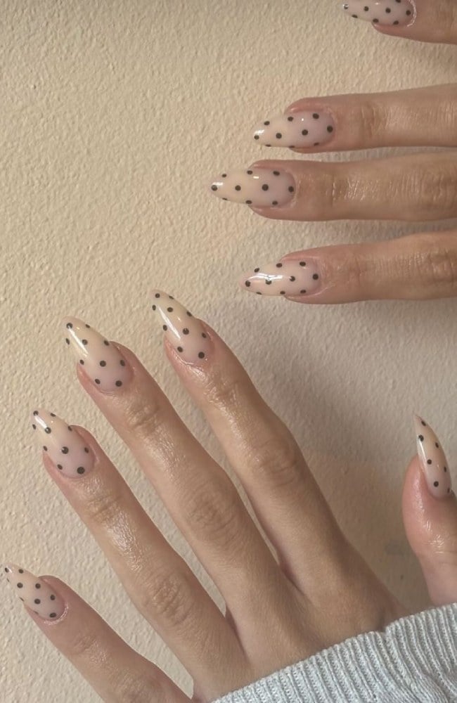 Long Stiletto Sheer Nude Black Polka Dot Nails Long Stiletto Sheer Nude Black Polka Dot Nails — Classy Sheer Nails