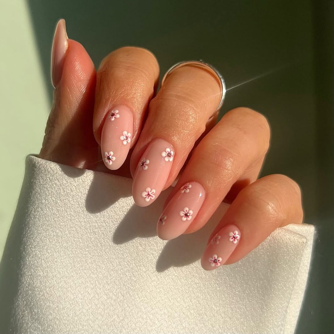 Sheer Pink Floral Almond Nails Sheer Pink Floral Almond Nails — Classy Sheer Nails