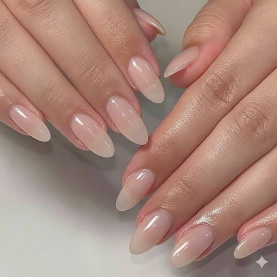 Sheer Nude Jelly Medium Almond Nails Sheer Nude Jelly Medium Almond Nails — Classy Sheer Nails